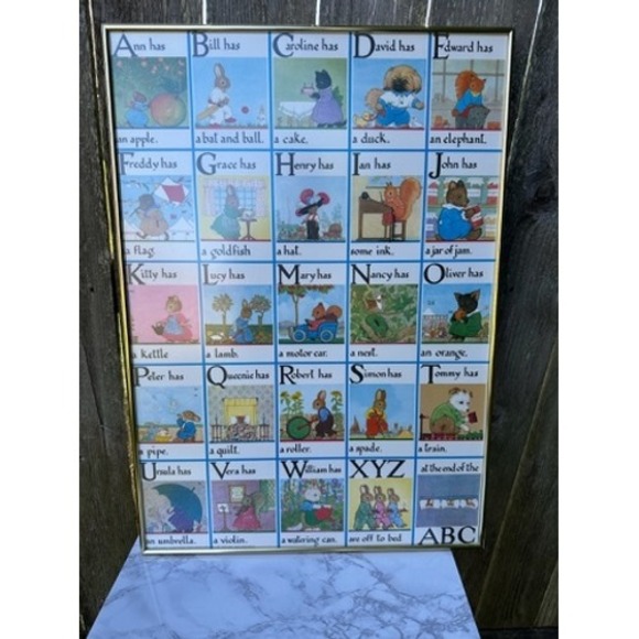 An ABC For You and Me Vintage Animal Alphabet Poster Margaret Tempest Gold Frame - Picture 1 of 11